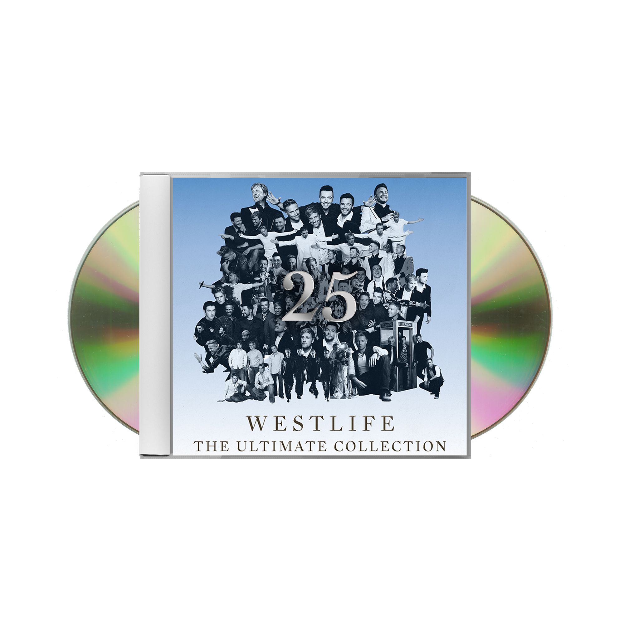 2CD cover of 'Westlife: The Ultimate Collection' with a group photo and '25' on a white background
